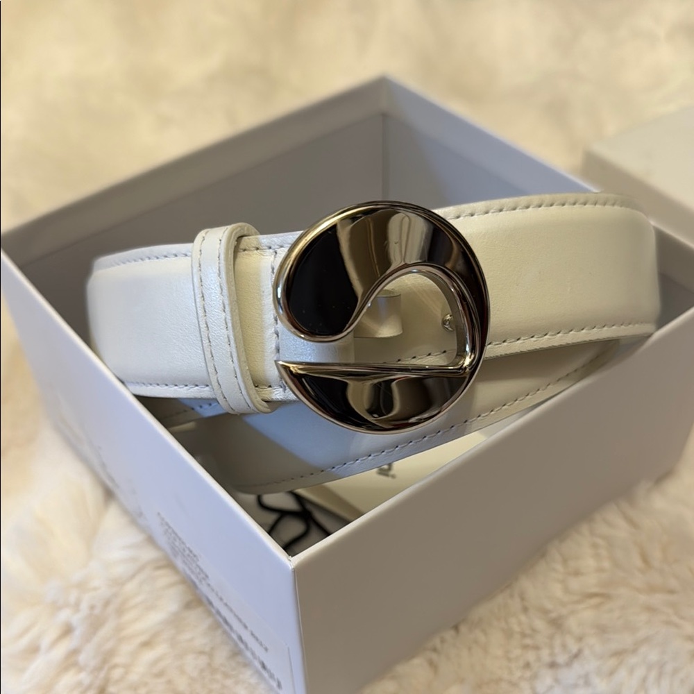 Coperni classic White Leather Belt with Silver Buckle